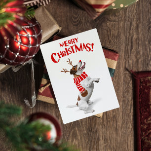 Cartão De Festividades Jack Russel Terrier Cachorro Nariz Vermelho Chifre
