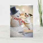 Cartão De Festividades Jack Russell come o nariz de Snowman<br><div class="desc">Os fãs de Jack Russell vão adorar esta Design de Cartão de Natal com sua raça de cachorro comendo o nariz do boneco de neve</div>