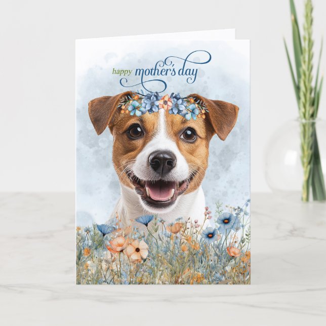 Cartão De Festividades Jack Russell Dog Wildflowers Mother's Day (Frente)