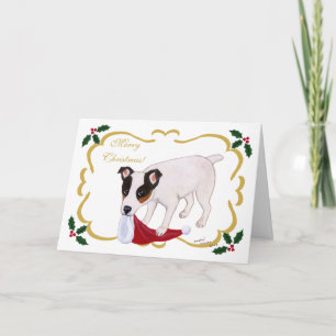 Cartão De Festividades Jack Russell Terrier Christmas Holy Leaves