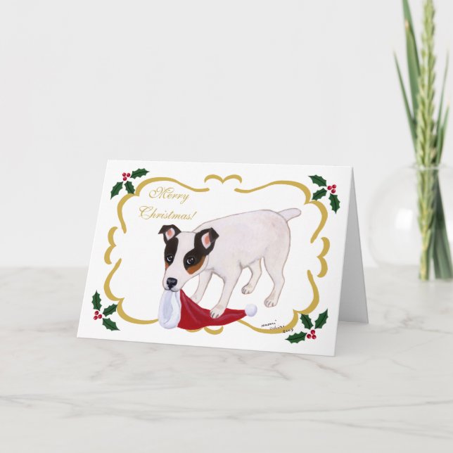 Cartão De Festividades Jack Russell Terrier Christmas Holy Leaves (Frente)