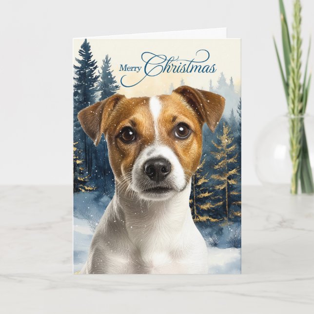Cartão De Festividades Jack Russell Terrier Dog Pine Forest Christmas (Frente)