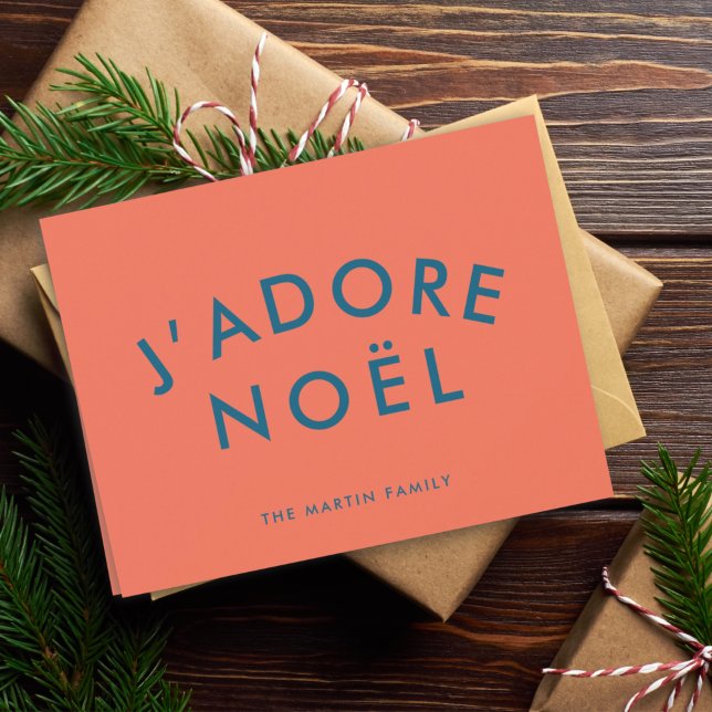 Cartão De Festividades J'adore Noel | Vermelho e Marinho de Natal com Amo (Criador carregado)