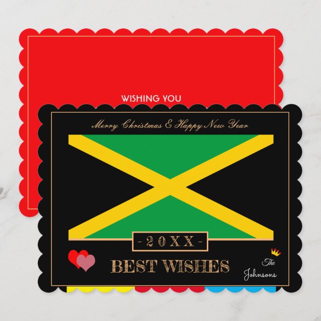 Cartão De Festividades Jamaica Flag & Feliz ano novo/Best Wish Card Art (Frente/Verso)