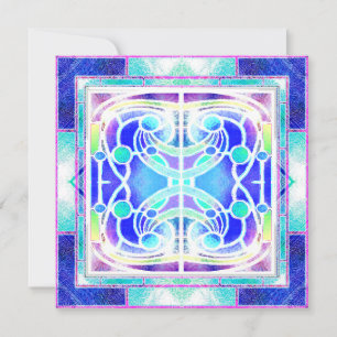 Cartão De Festividades Janela de Catedral de Vidro Colorido em Azul e Ver