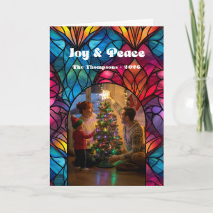 Cartão De Festividades Janela de Vidro Colorido Alegria e Paz Foto de Nat