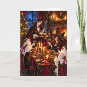 Cartão De Festividades Jantar de Natal Creepmas de Vampiro e Bruxa Gótica