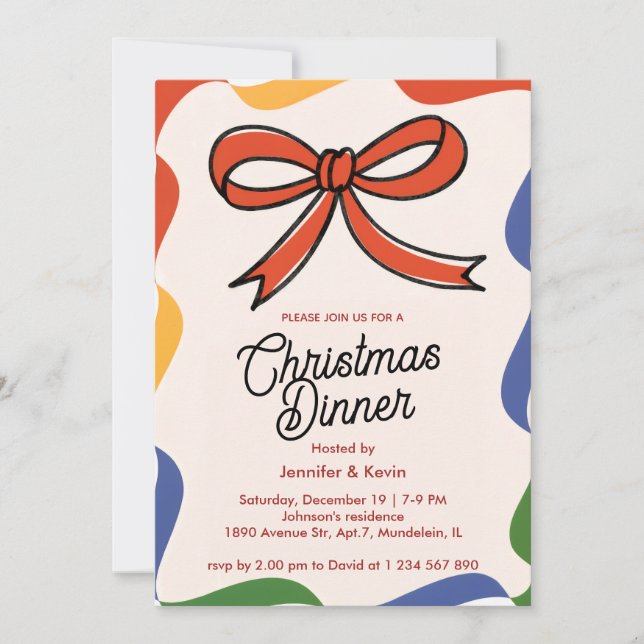 Cartão De Festividades Jantar de Natal Moderno do Abstrato VermelhoConvit (Frente)