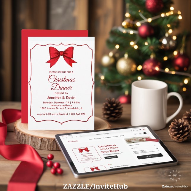 Cartão De Festividades Jantar de Natal Tradicional Clássico Arco Vermelho (Criador carregado)