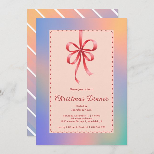 Cartão De Festividades Janto de Natal Elegante do Arco Vermelho Holográfi (Frente/Verso)