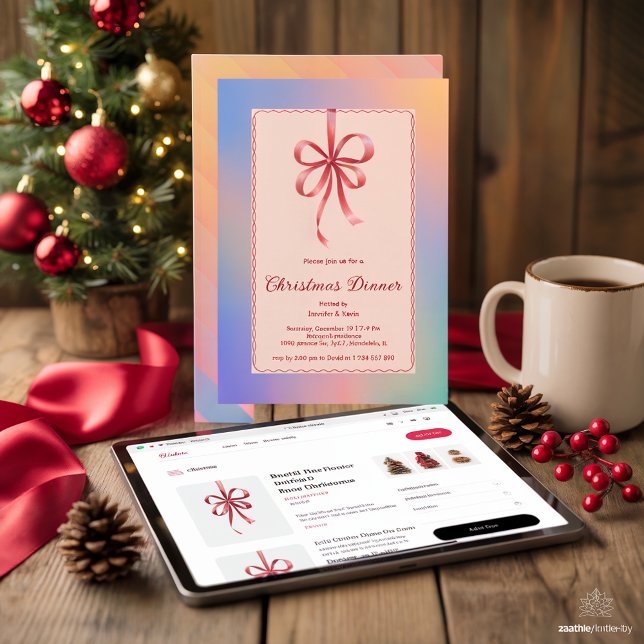 Cartão De Festividades Janto de Natal Elegante do Arco Vermelho Holográfi (Criador carregado)