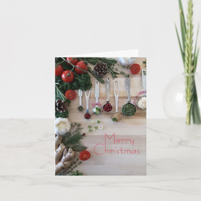 Cartão De Festividades Janto de Natal, ervas, especiarias, tomates, (Frente)
