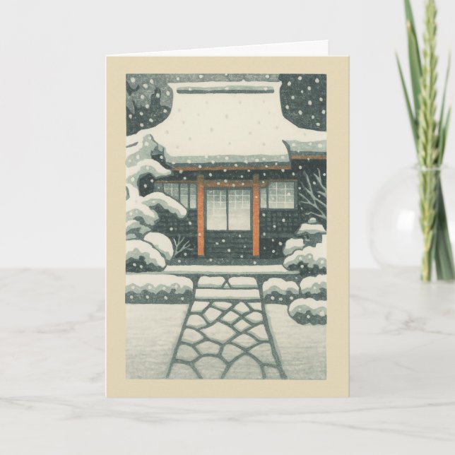 Cartão De Festividades Japanese Temple Ukiyo-e Christmas Card (Frente)