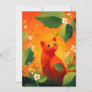 Cartão De Festividades Jardim de Flores Silvestres de Gato Vermelho Capri