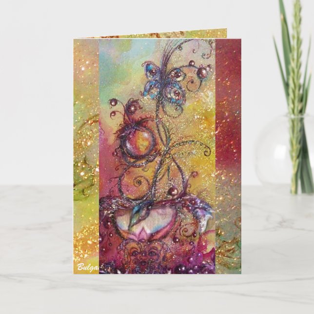 Cartão De Festividades JARDIM DE SOMBRA PERDIDA - PLANTA DE BORBOLA amare (Frente)