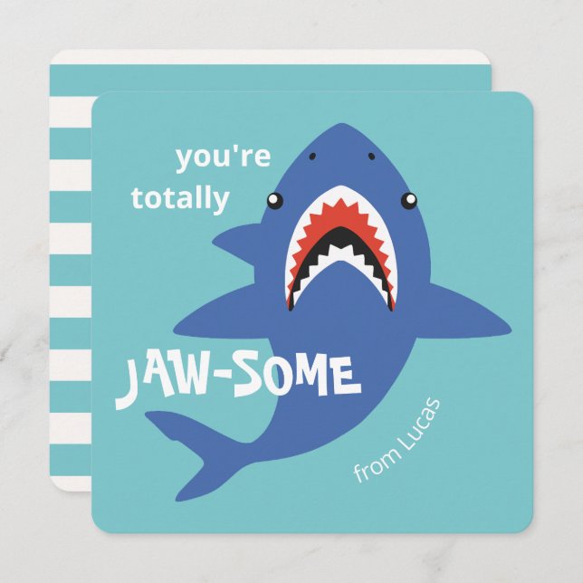 Cartão De Festividades Jaw-some shark classroom valentines day card (Frente/Verso)