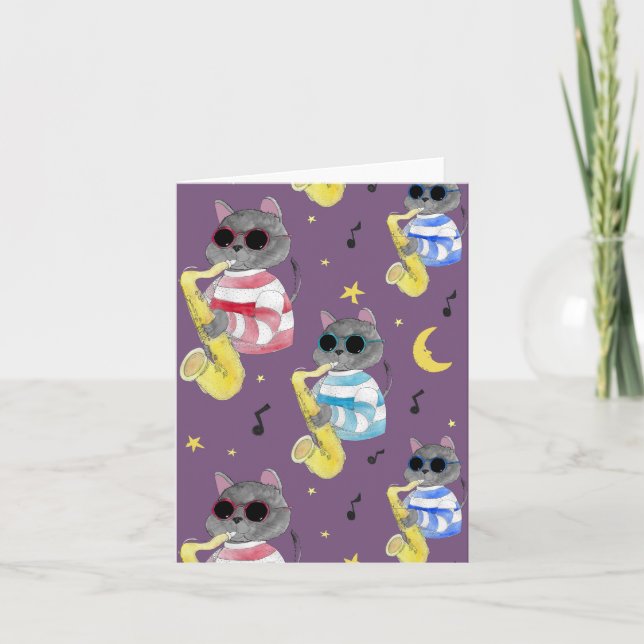 Cartão De Festividades Jazz Cat (Frente)