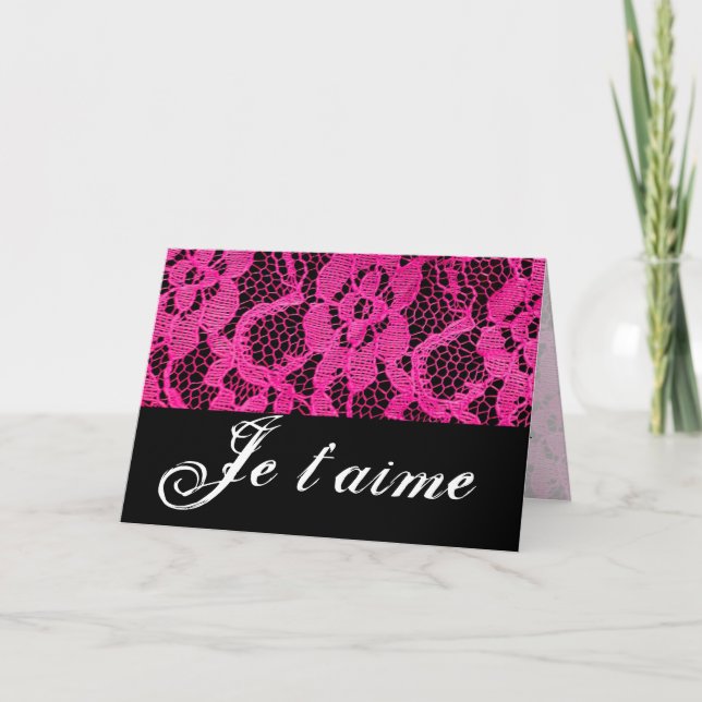 Cartão De Festividades Je T'aime Hot Pink/Black Lace (Frente)