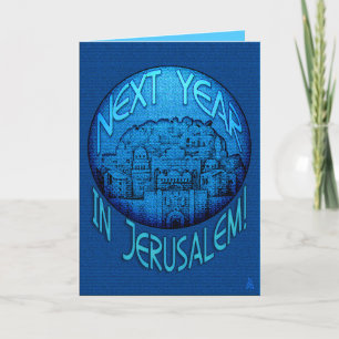 Cartão De Festividades Jerusalém Azul - Rosh Hashaná - Personalizado