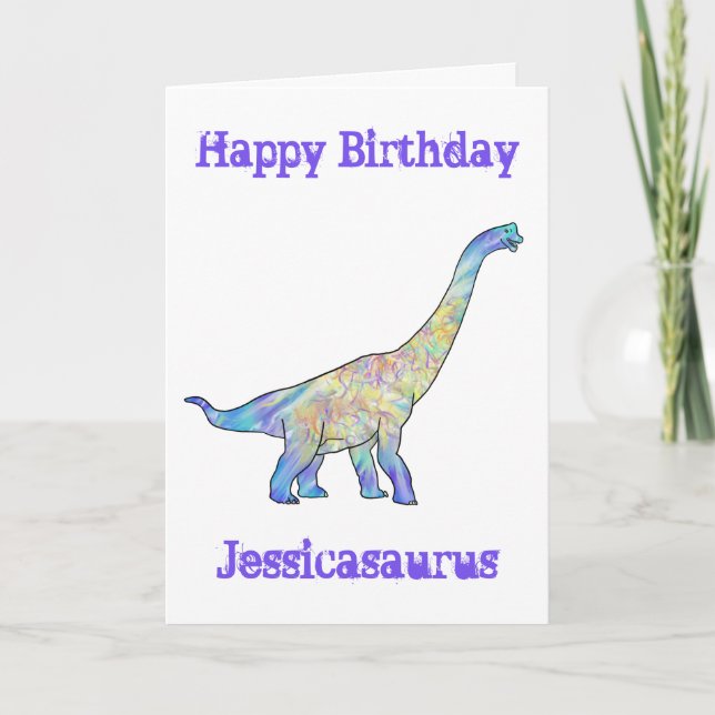 Cartão De Festividades Jessica saurus Colorful Brachiosaurus Dinosaur (Frente)