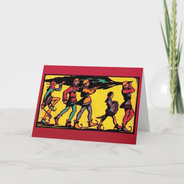 Cartão De Festividades Jesters com árvore de Natal (Frente)