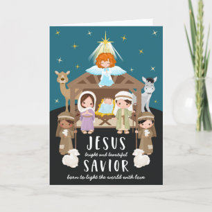 Cartão De Festividades Jesus Bebê Adorável Natal   Preto