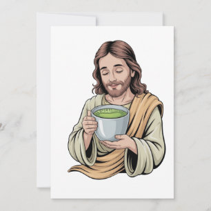 Cartão De Festividades Jesus Bebendo Matcha Cristão