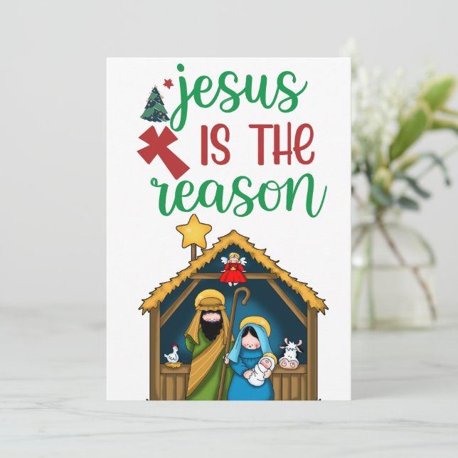 Cartão De Festividades " Jesus is the Reason" Nativity Holy Family Christ (Em pé/Frente)