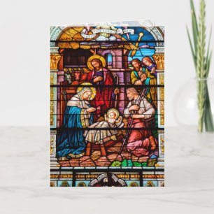 Cartão De Festividades Jesus Nativity Scene in Stained Glass