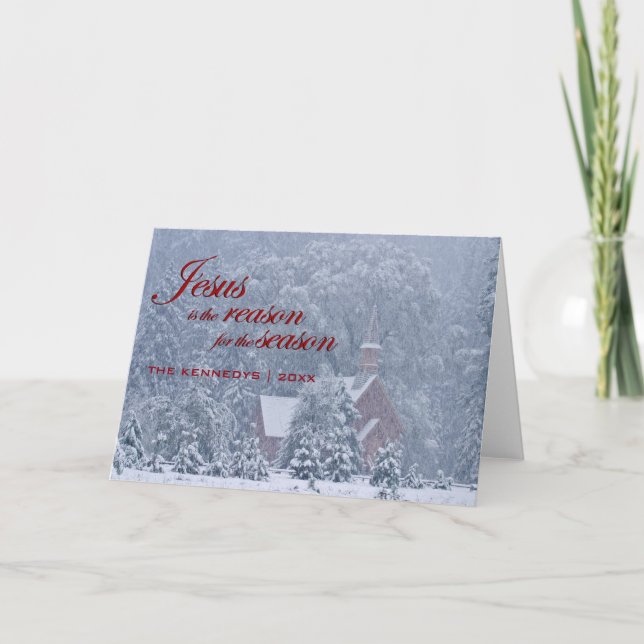 Cartão De Festividades Jesus this Season - Yosemite Chapel in Snowstorm (Frente)