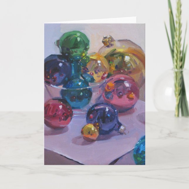 Cartão De Festividades "Jewel-Toned Ornaments" Christmas Art Card (Frente)