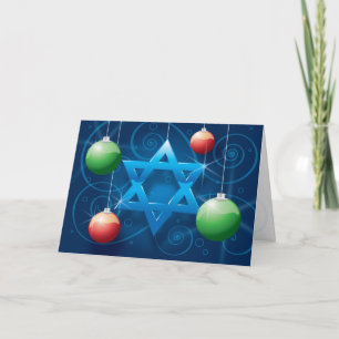 Cartão De Festividades Jewish Star and Christmas Ornament Holiday card