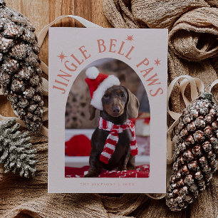 Cartão De Festividades Jingle Bell Paws Dog Foto Peach Natal