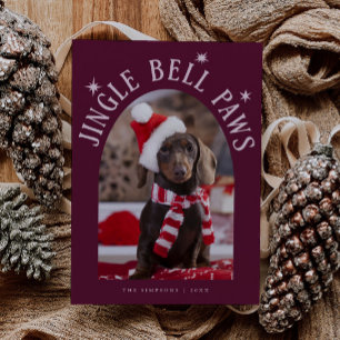 Cartão De Festividades Jingle Bell Paws Foto do Cão Cranberry Natal