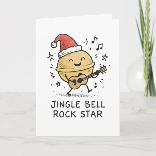 Cartão De Festividades Jingle Bell Rock Star - Funny Christmas Card (Frente)