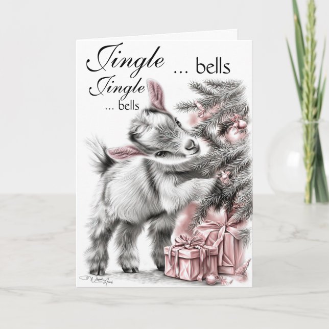 Cartão De Festividades Jingle Bells - Baby Goat Christmas (Frente)