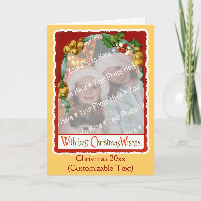 Cartão De Festividades Jingle Bells Christmas Wishes Add-A-Photo Frame (Frente)