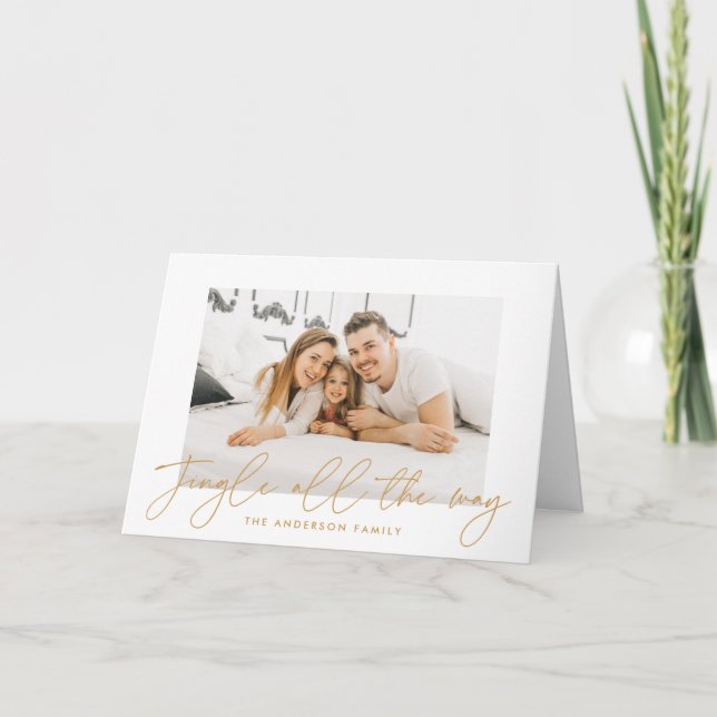 Cartão De Festividades Jingle - Foto Dourada De Script (Frente)