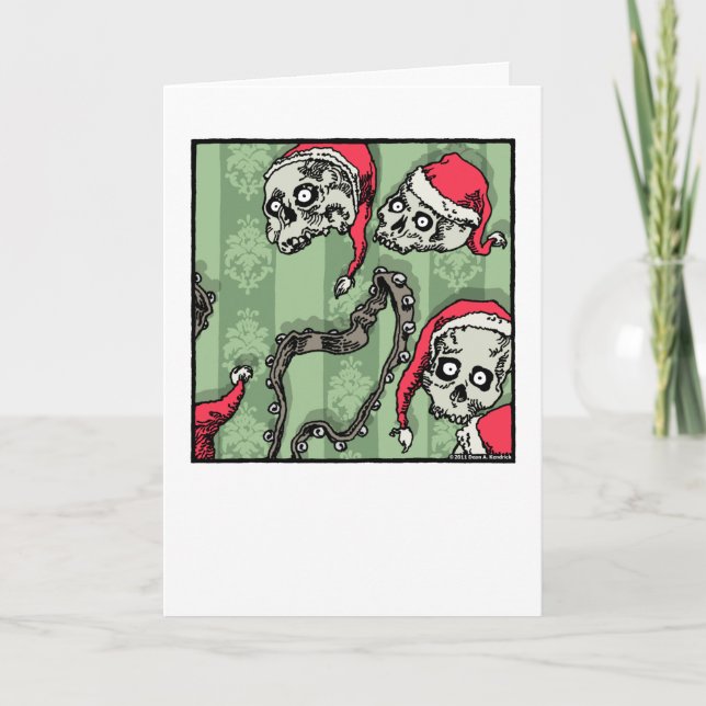 Cartão De Festividades Jingle Skulls - Por Dentro em Branco Pop Goth (Frente)