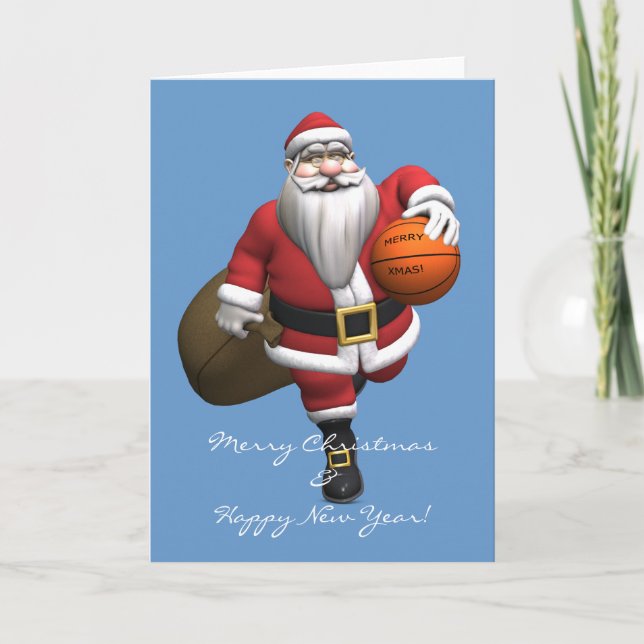 Cartão De Festividades Jogador de Basquete do Papai Noel (Frente)
