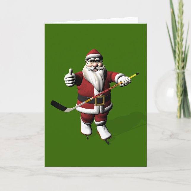 Cartão De Festividades Jogador de Hóquei no Gelo do Papai Noel (Frente)