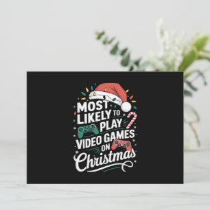 Cartão De Festividades Jogador Mais Provável A Tocar Videos games No Nata