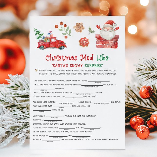 Cartão De Festividades Jogo de Mad Libs do Papai Noel de Natal (Christmas Party Games)