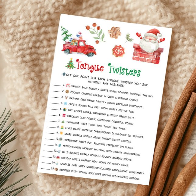 Cartão De Festividades Jogo de Trava Língua de Natal do Papai Noel (Christmas Party Games)