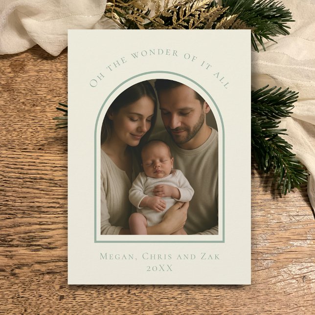 Cartão De Festividades John 3:16 Modern Sage Elegant Arch Christmas Photo (Elegant arch photo template, Sage & cream personalized Christmas photo card. Custom John 3:16
)