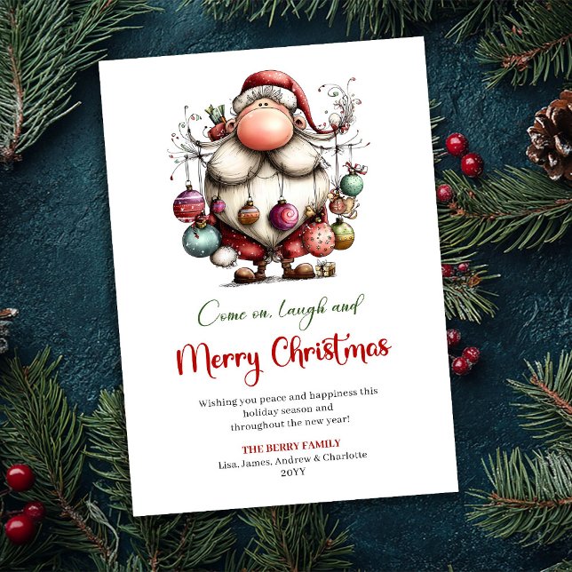 Cartão De Festividades Jolly Funny Santa Classic Red Green Christmas Card (Jolly Funny Santa Classic Red Green Christmas Card)