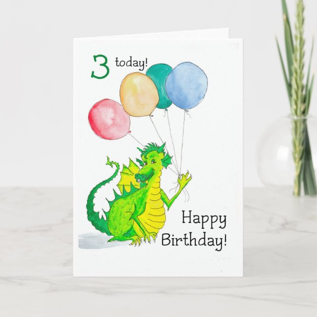 Cartão De Festividades Jolly Green Dragon 3rd Birthday Card (Frente)