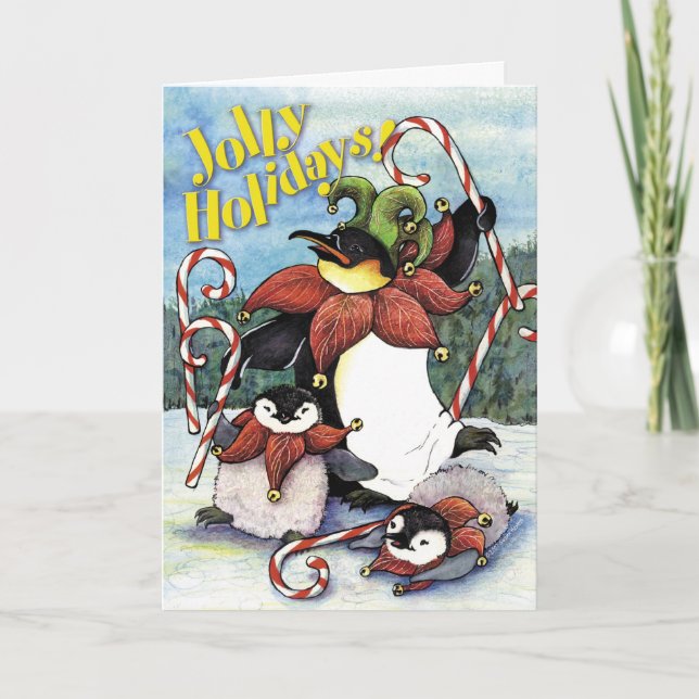 Cartão De Festividades Jolly Holiday Penguins, Christmas Card (Frente)