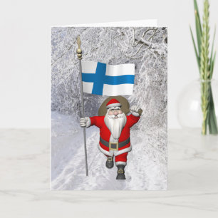 Cartão De Festividades Jolly Santa Claus Com Bandeira Da Finlândia