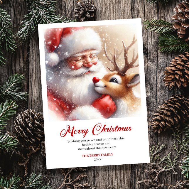 Cartão De Festividades Jolly Santa Rudolph Classic Art Christmas Greeting (Jolly Santa Rudolph Classic Art Christmas Greeting Card)